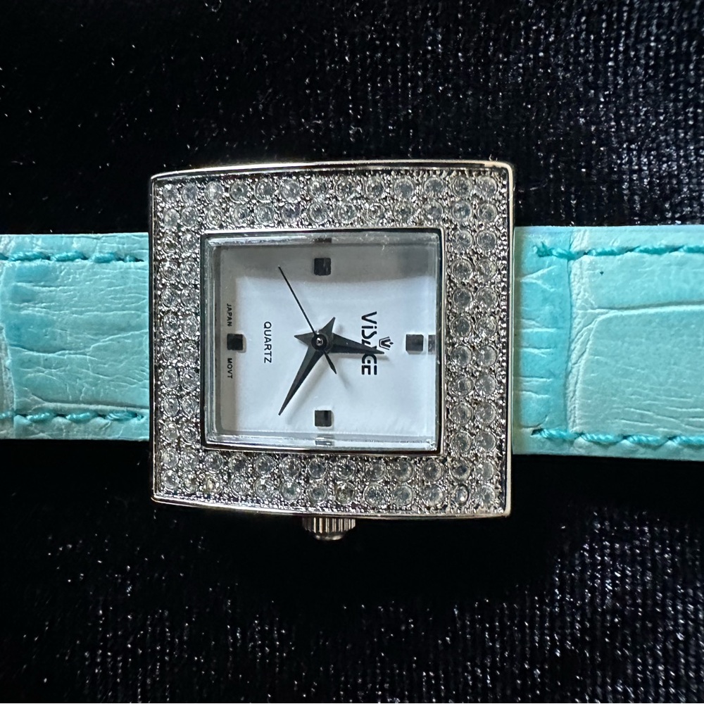 Vera Pelle Aqua and Silver with Swarovski crystals Women's Watch